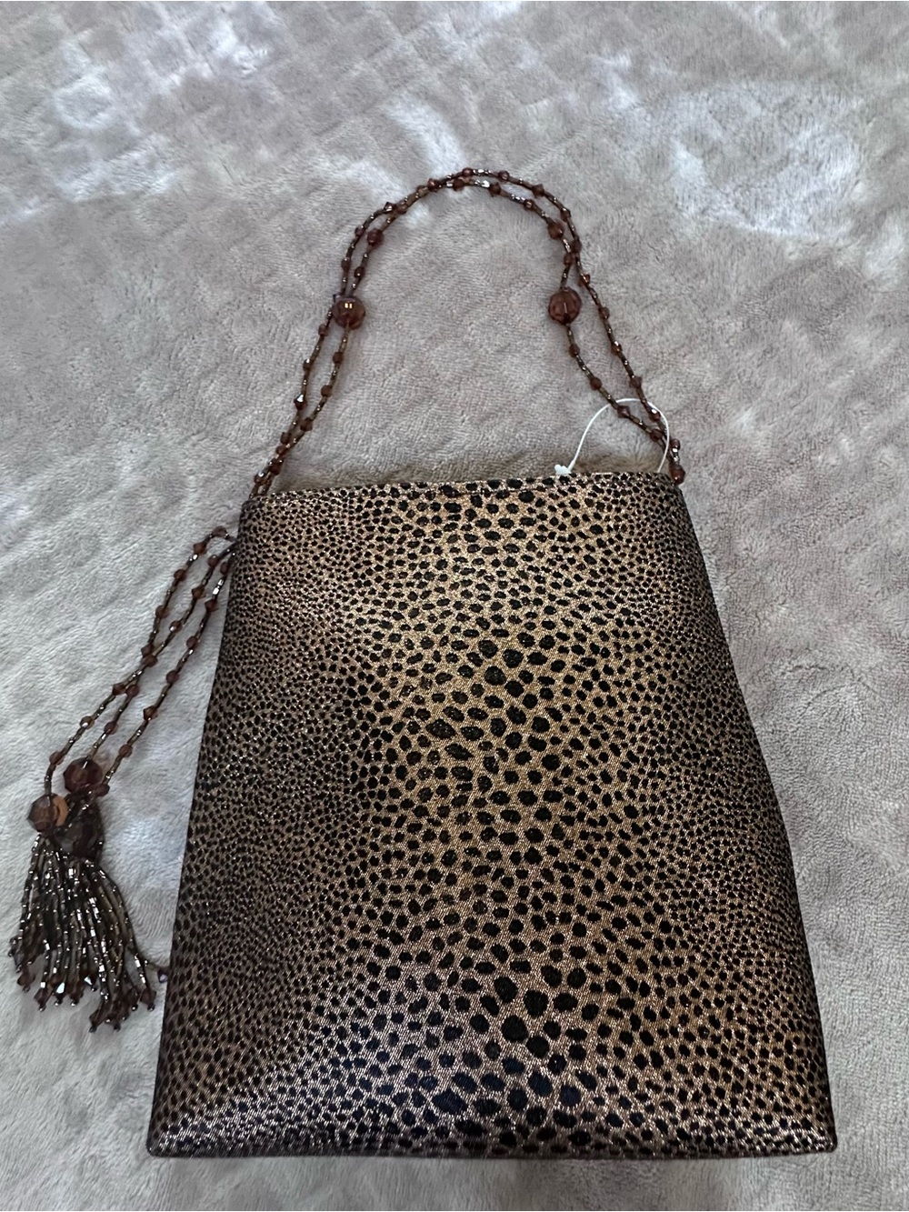Gold and Black Leopard-Print Beaded Strap Shoulder Bag